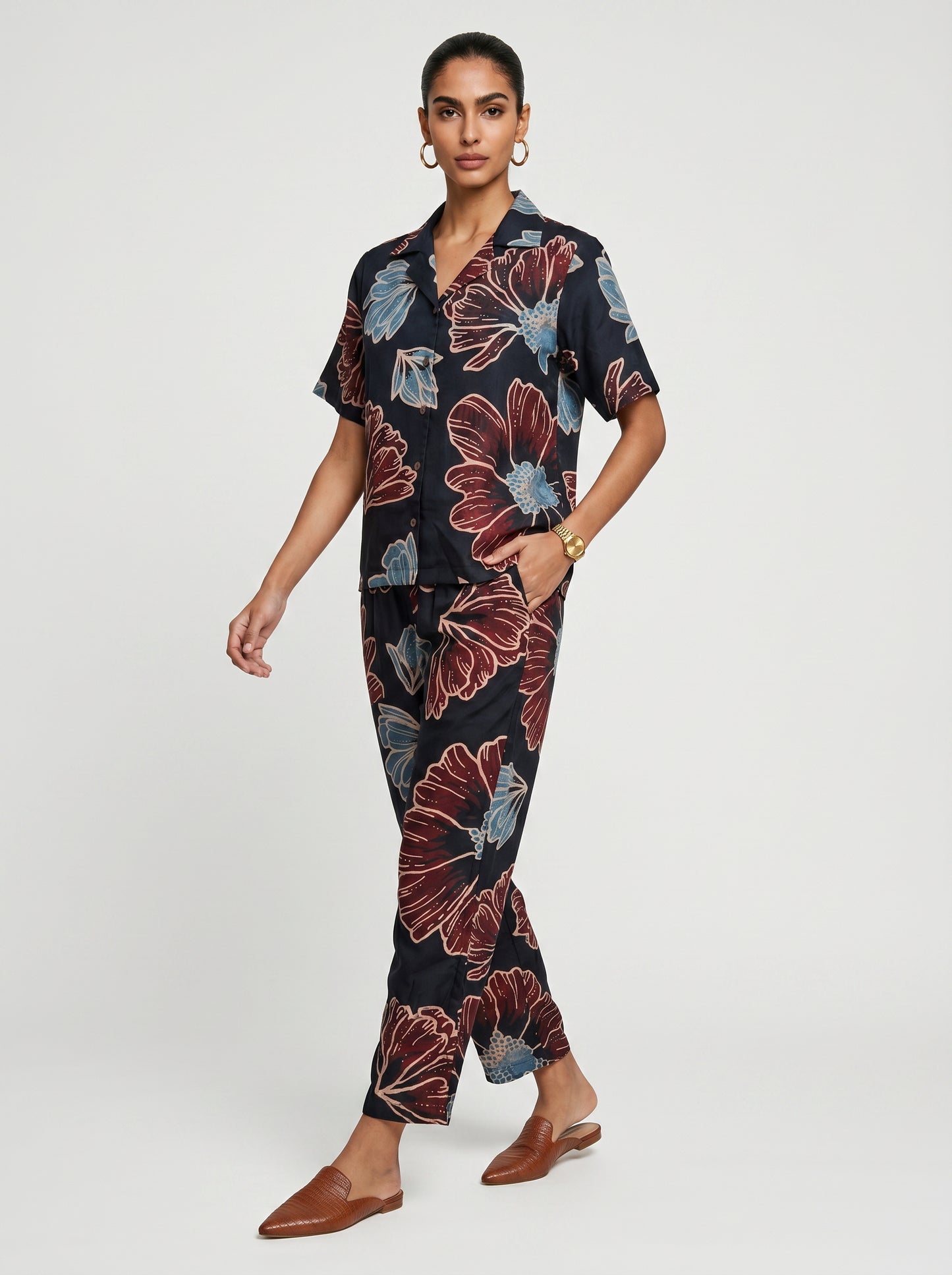 May Black Modal Floral Co-ord set
