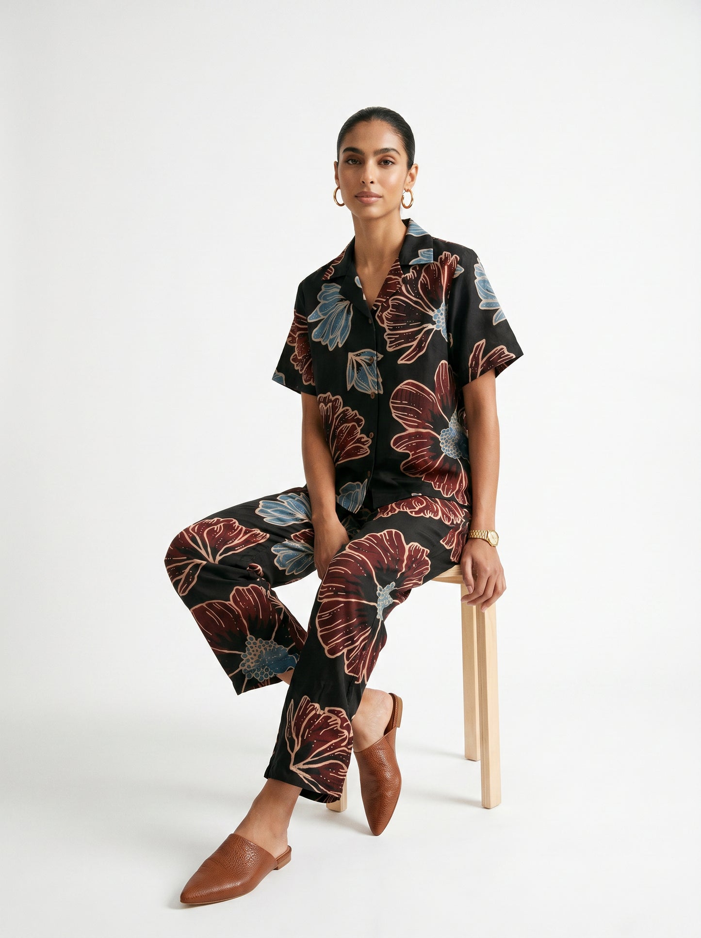 May Black Modal Floral Co-ord set