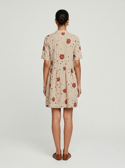 Ivy Beige Cotton Dress with Sleeves