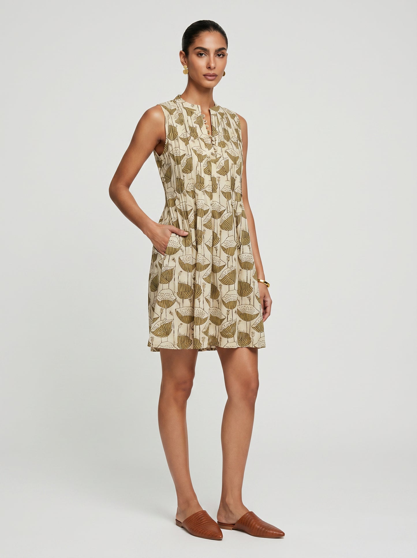 Ivy Beige Poppy Cotton Dress