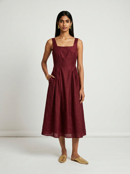 Zoe Sleeveless Red Chanderi Dress