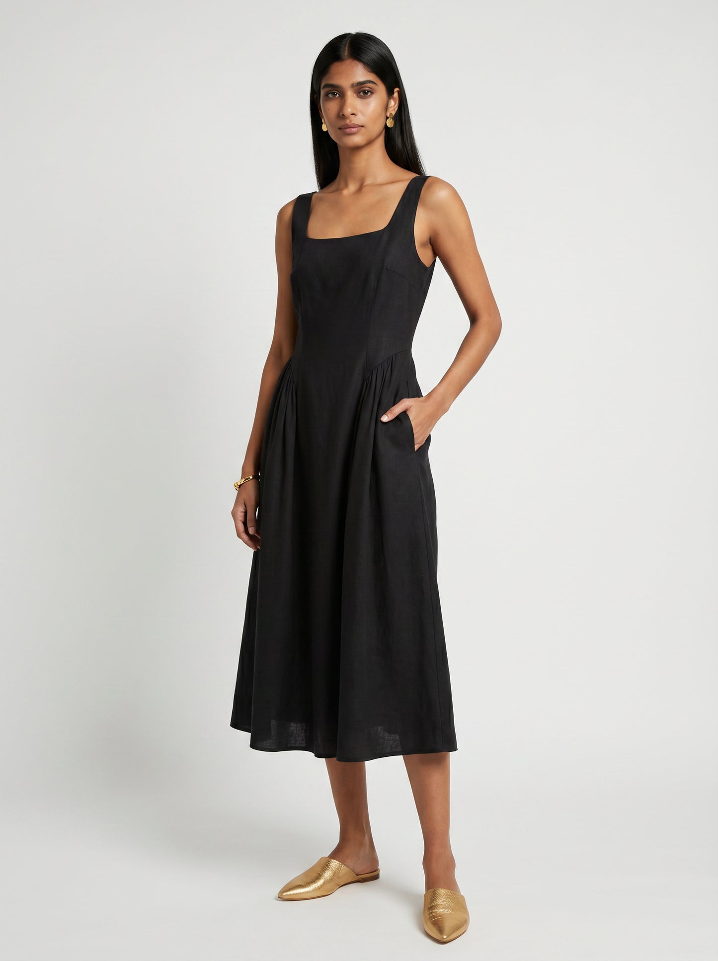 Zoe Sleeveless Black Chanderi Dress