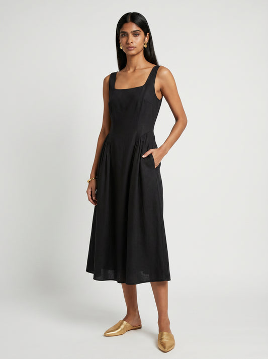 Zoe Sleeveless Black Chanderi Dress