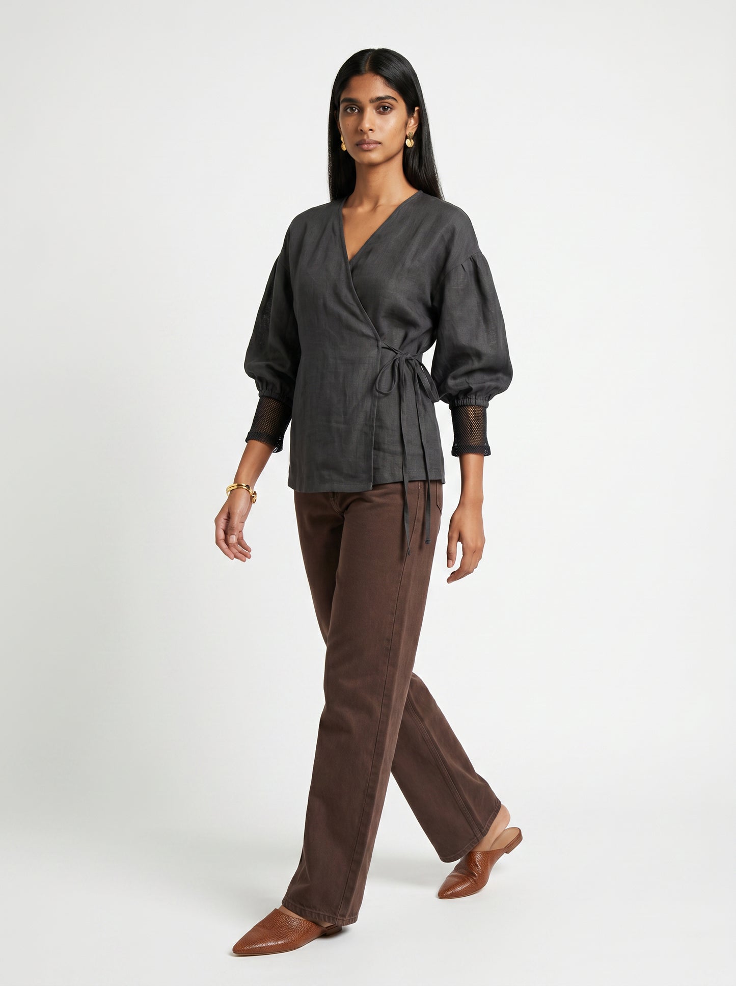 Pia Black Chanderi Top