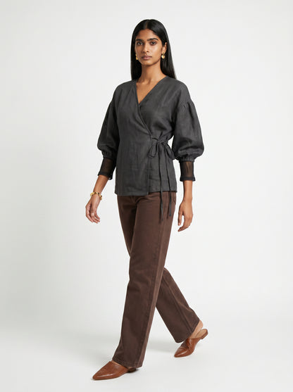 Pia Black Chanderi Top