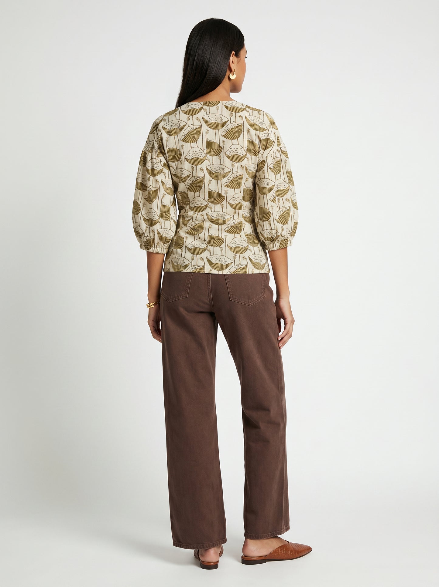 Pia Beige Poppy Cotton Top