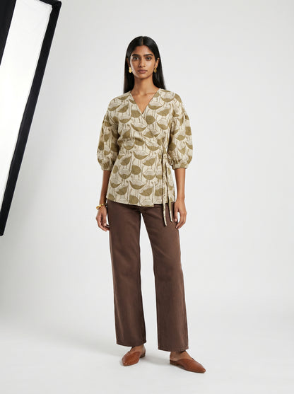Pia Beige Poppy Cotton Top