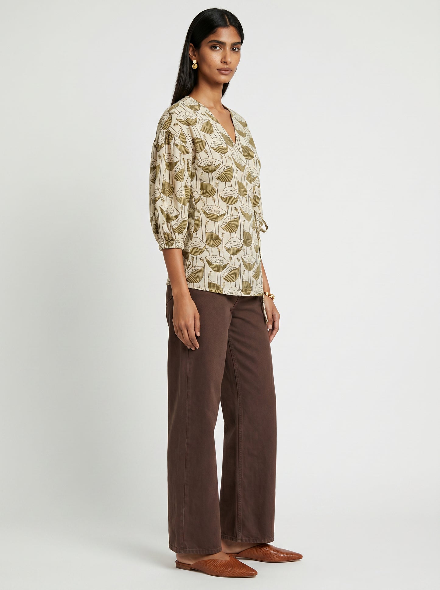 Pia Beige Poppy Cotton Top