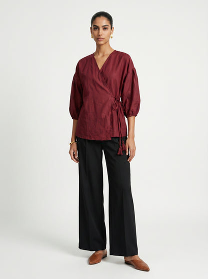 Pia Red Chanderi Top