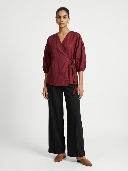 Pia Red Chanderi Top