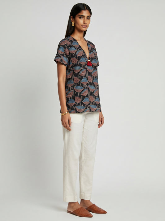 Lin Black Poppy Modal Top