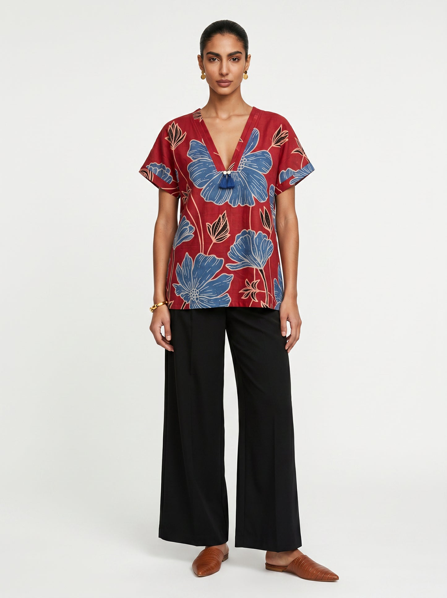 Lin Red Floral Modal Top