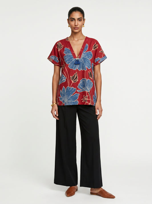 Lin Red Floral Modal Top