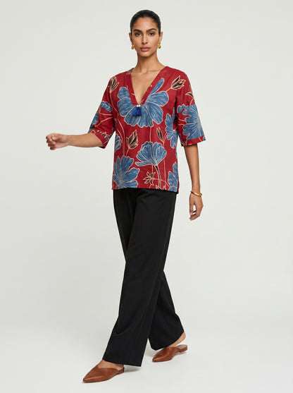 Lin Red Floral Modal Top