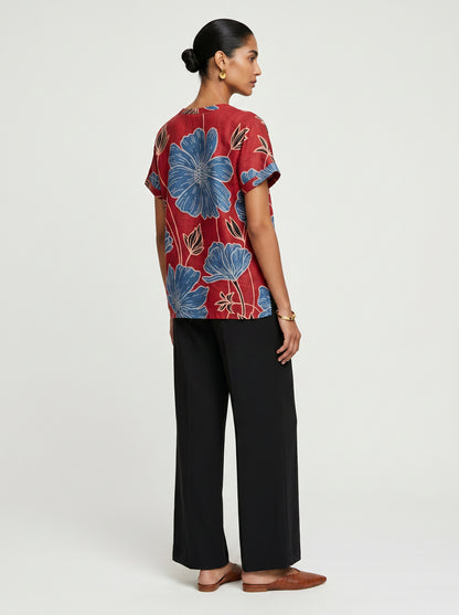 Lin Red Floral Modal Top