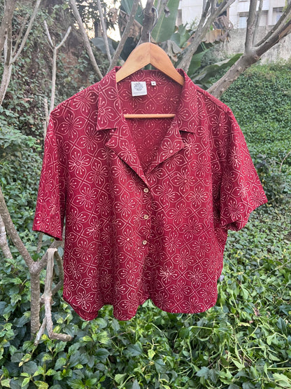 Iris Red Ajrakh crop Shirt