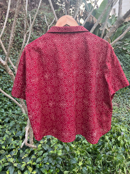 Iris Red Ajrakh crop Shirt