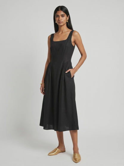 Zoe Sleeveless Black Chanderi Dress