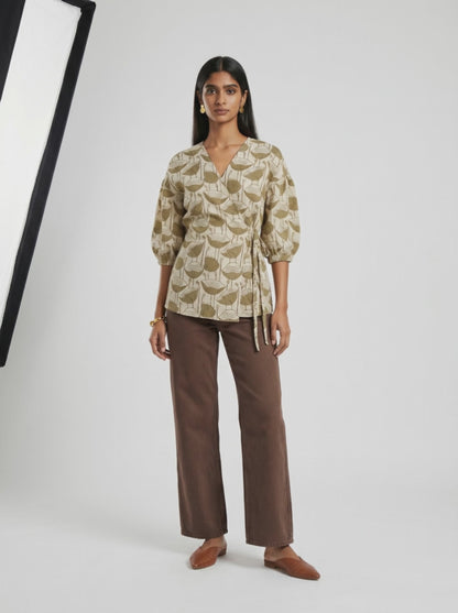 Pia Beige Poppy Cotton Top