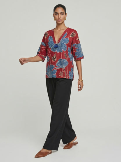 Lin Red Floral Modal Top