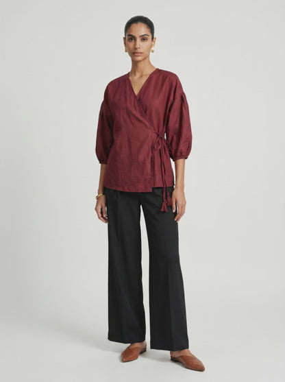 Pia Red Chanderi Top