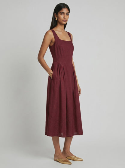Zoe Sleeveless Red Chanderi Dress